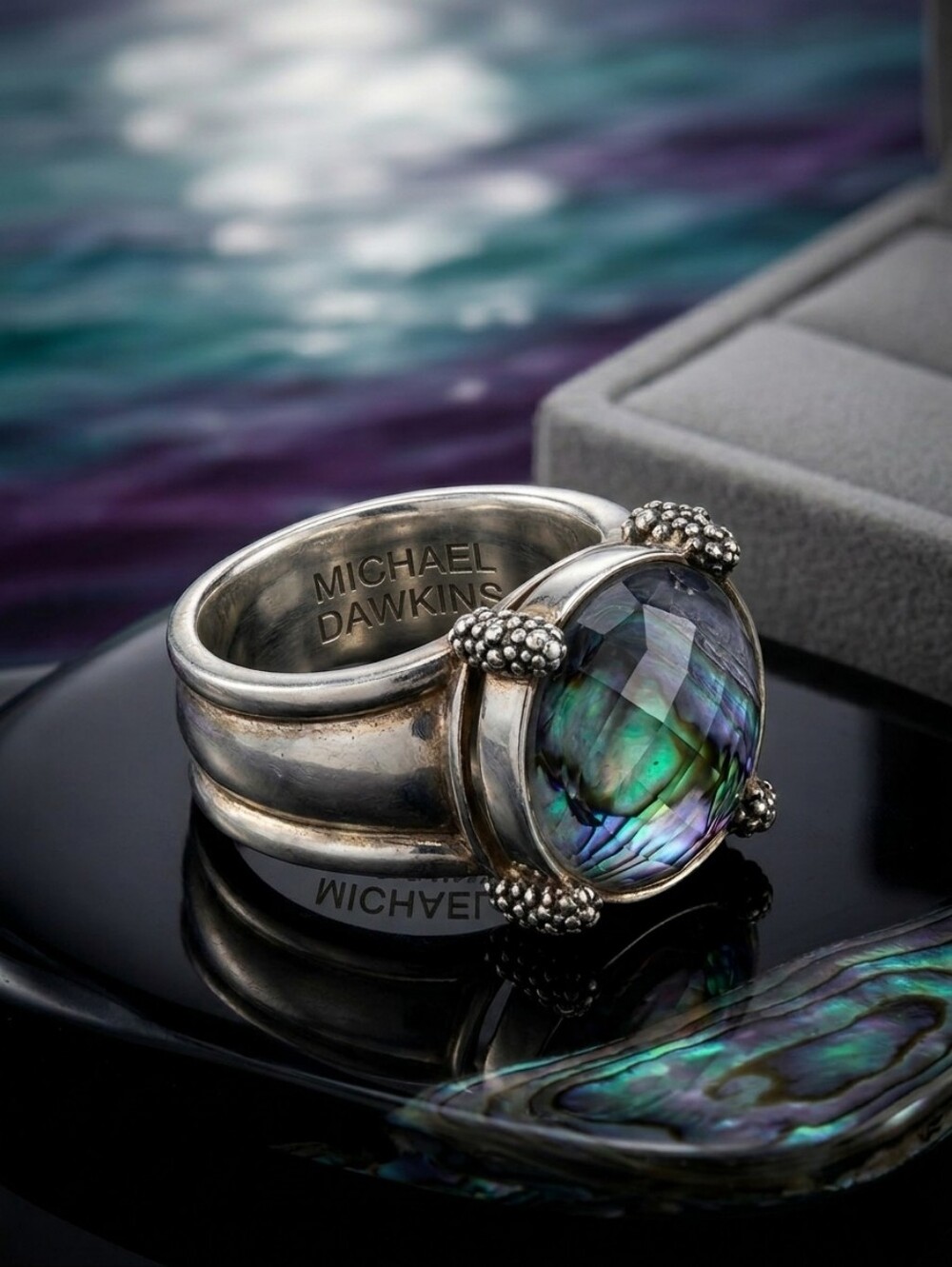Michael Dawkins Abalone Faceted Crystal Sterling Silver Ring